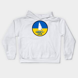 Laser sailboat on flag Ukraine Kids Hoodie